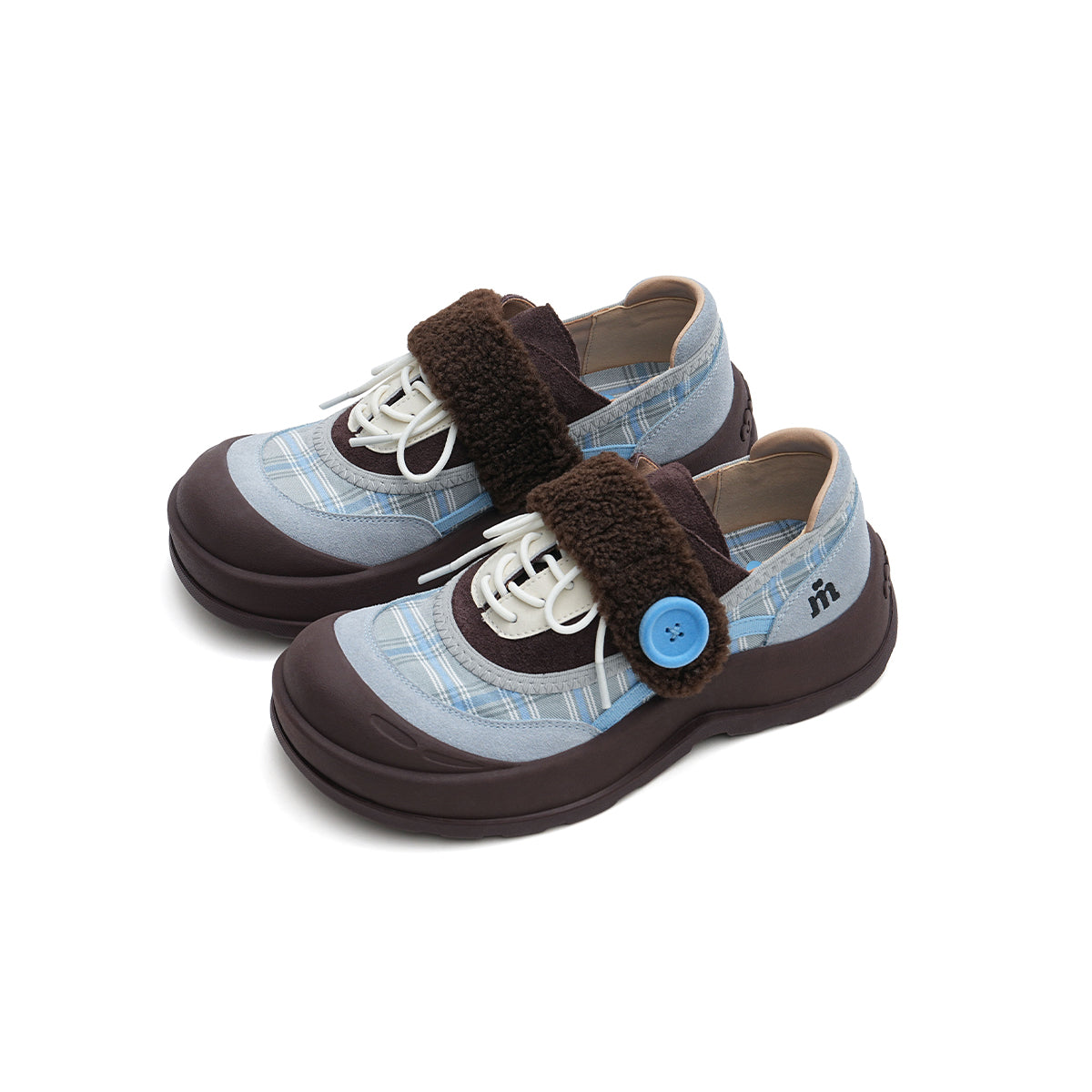 Plaid Strap-on Lace-Up Sneakers-1