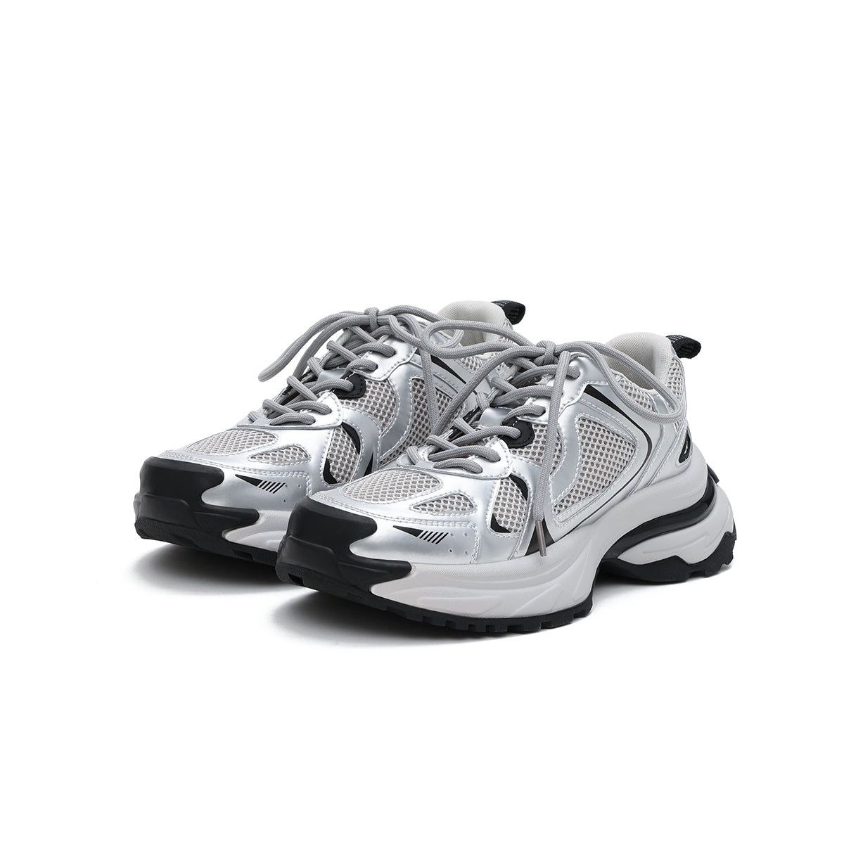 Silver Thick Sole Athletic Shoes-1